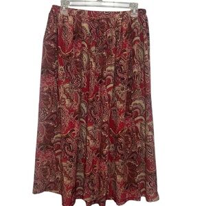 Leslie Fay Red Paisley Midi Skirt vintage polyester size 16